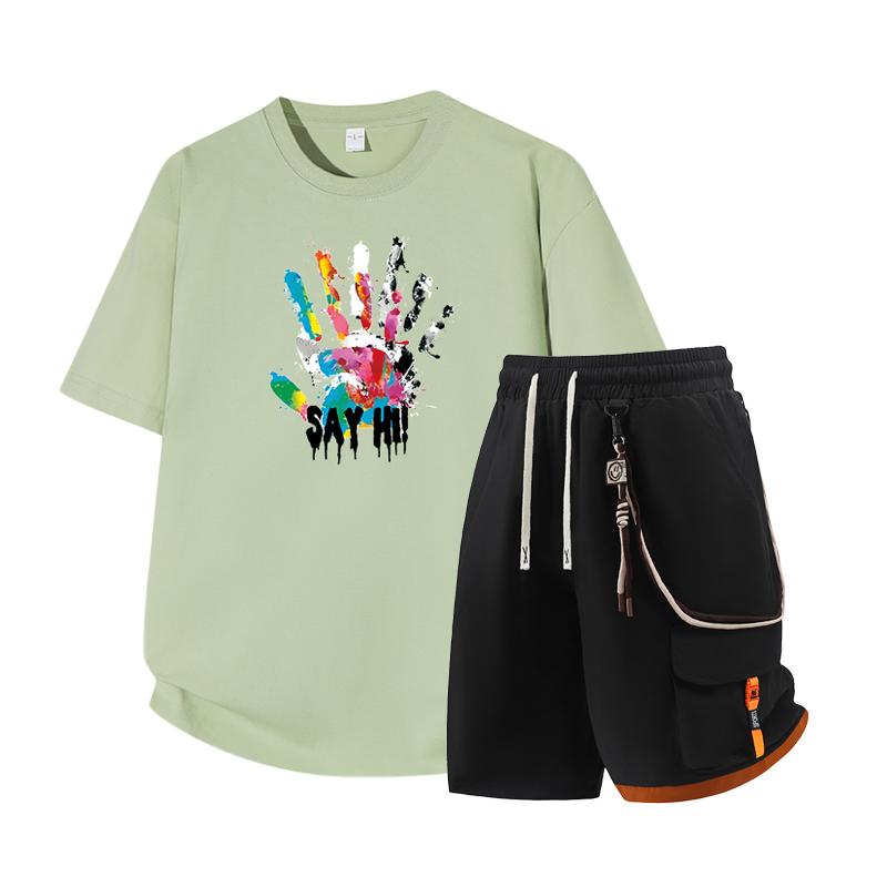 Dmo Men's Short Sleeved Set Summer Short Sleeved Slim Fit Upper Garment Men's Two-piece Set