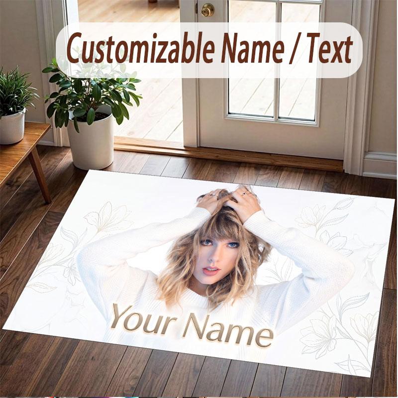 Benutzerdefinierter Kristall-Samt-Teppich mit Namen, Taylor Swift Bequinte Anti-Rutsch-Fußmatte für die Raumdekoration
