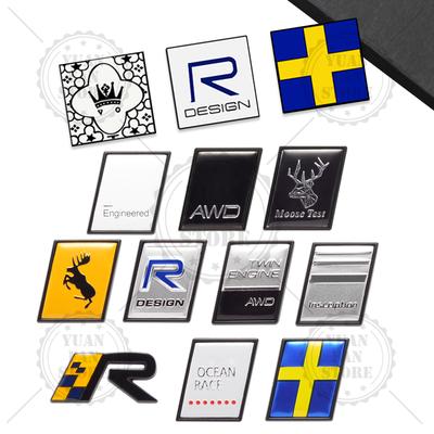 Moose Test R Design Sweden Flag Crown Twin Engine AWD Prancing Deer Emblem Car Styling 3D Sticker Metal Logo Badge For