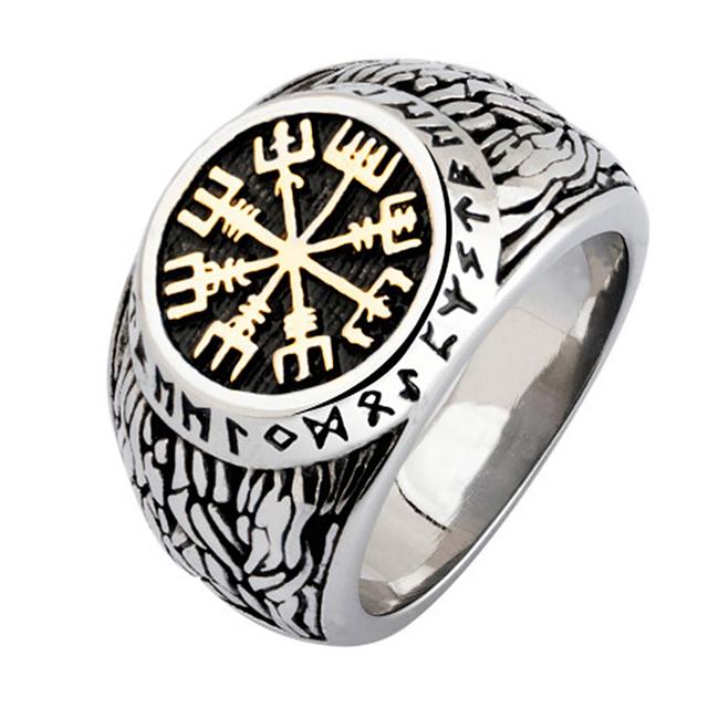 Viking Compass Ring For Men Norse Rune Stainless Steel Biker Jewelry Punk Fashion Gift Ring Size 7-13