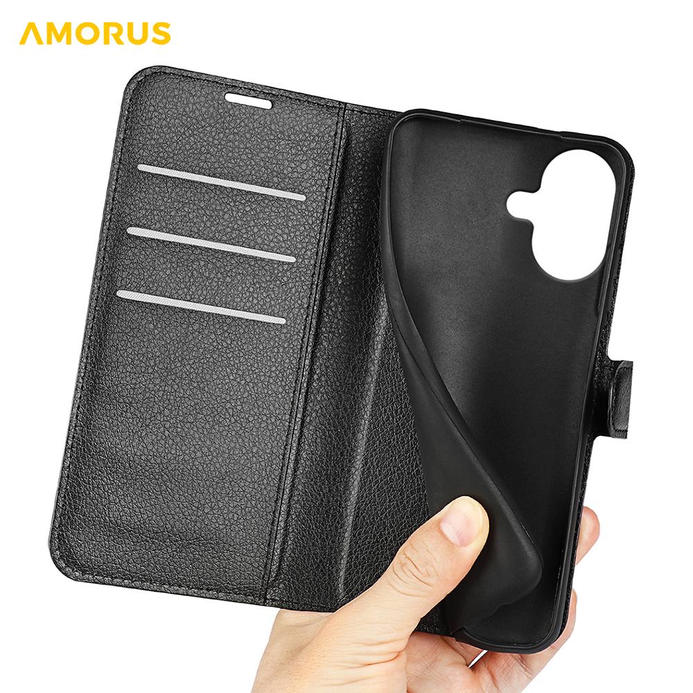 For iPhone 17 Wallet Case Litchi Texture Shockproof Leather Flip Stand Phone Cover