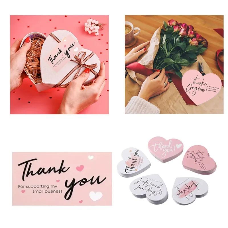 Pink Heart Shaped Appreciation Cards Bulk Thank You Gift Tags for Business Events Party Wedding Favors Craft Suppliess