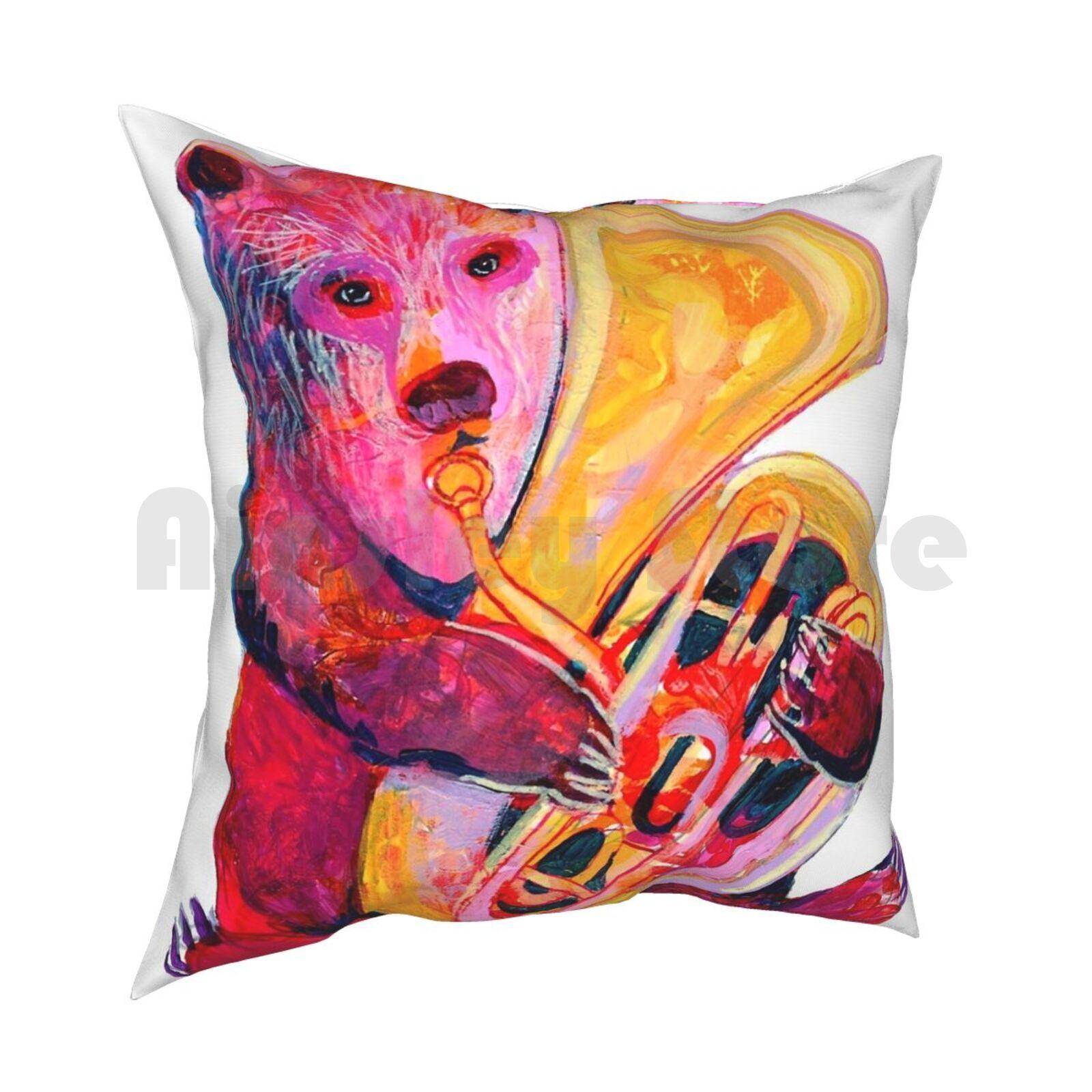 Tuba Bear Pillow Case Printed Home Soft Throw Pillow Tuba Instrument Music Bear Wildlife Abstract 30x30cm 12x12in