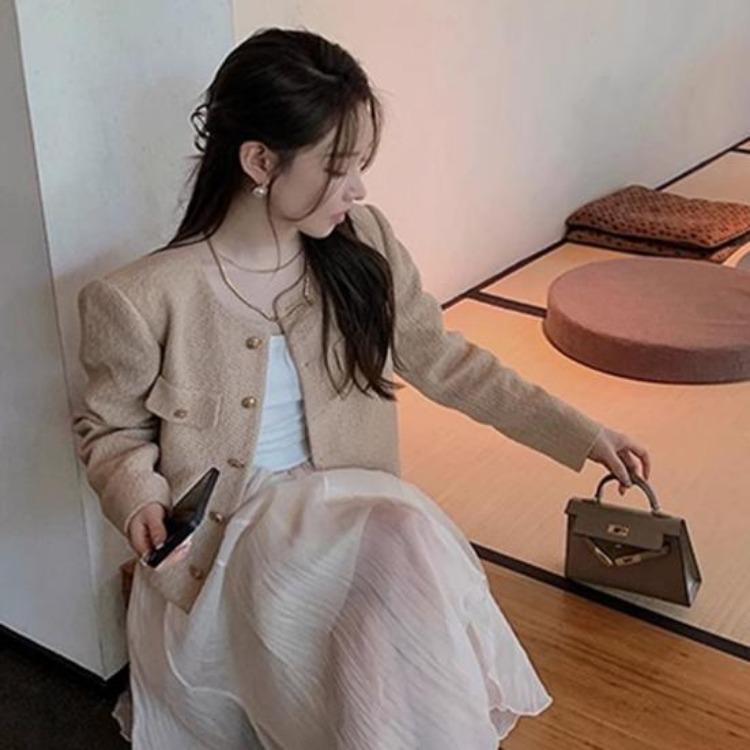Fall Spring Women Cardigan Coat Single Breasted Long Sleeve Solid Color Loose OL Commuting Style Dating Shopping Jacket