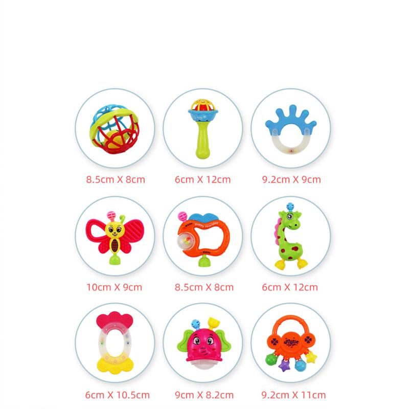 Set de 9 bucăți pentru bebeluși pentru depozitare biberoane, scuturator de apucare, jucării pentru dentiție pentru nou-născut, jucărie educațională timpurie
