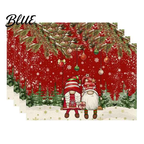 Durable Table Mats 4Pcs Christmas Linen Placemat Set, Cartoon Snowman Gingerbread Gnome Placemats Mat, Heat Resistant Place Mat for Holiday