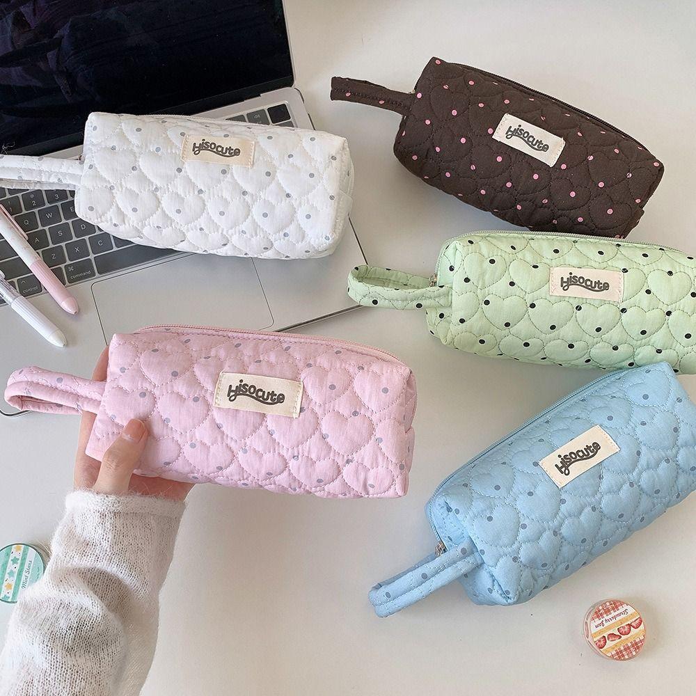 Large Capacity Pen Bag Polka Dot Design Pencil Pouch Multi-functional Pencil Case  Students