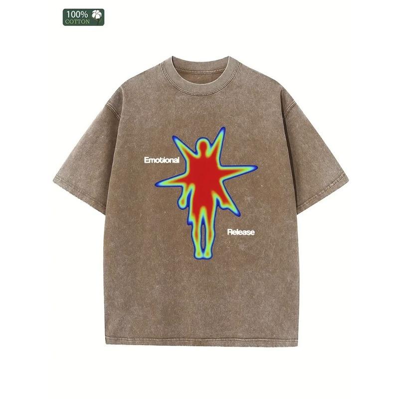 Washed, Emotion Release Printed T-shirt, High Quality Cotton Vintage Fashion T-shirt, a Certain Thickness Suitable for Summer T-shirt, Holiday Gift