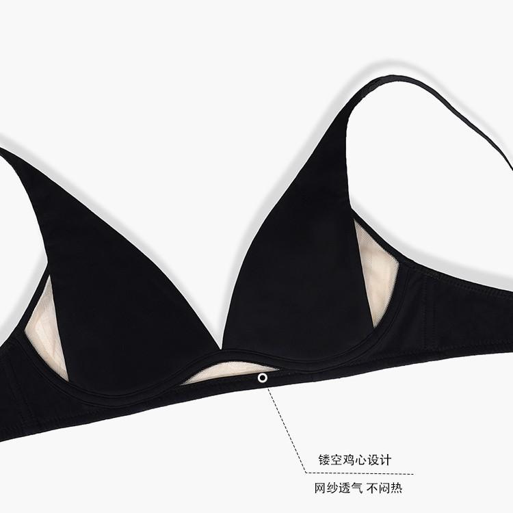 Sexy triangle cup underwear women's small breasts without steel rings, comfortable and breathable thin shoulder straps, deep V mesh black bra set