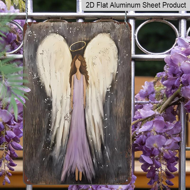 Placa Metálica 2D Plana "Anjo Estético - Pintura Decorativa Guardião Sagrado" Placa de Alumínio Engraçada Humorística para Rua, Pátio, Shopping, Garagem