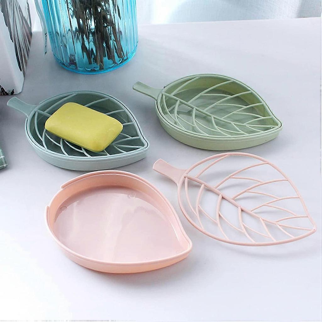 Soap Box Double Drain Soap Holder Leaf Shape Drainage Holder Tray Soap Storage Plate 6 Pcs Soap