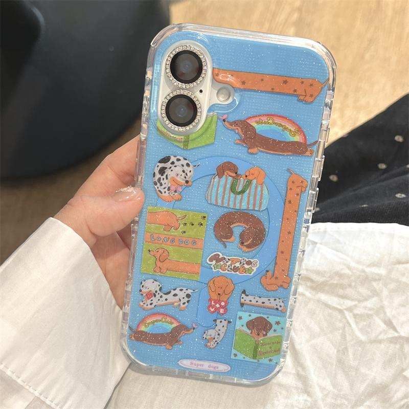 

Cute Blue Dachshund Dog Cartoon Phone Case For iPhone 17 16 15 14 Pro Max Magnetic Protective Cover For MagSafe Grip for Girls For iPhone 17ProMax