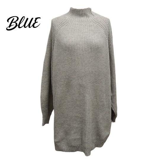 Sweater Dress Solid Color Half High Collar Raglan Long Sleeve Loose Fit Knitting Autumn Winter Mini Knitwear Knit