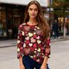 Women's Valentine's Day Print Fashion Casual 3/4 Sleeve Round Neck Top