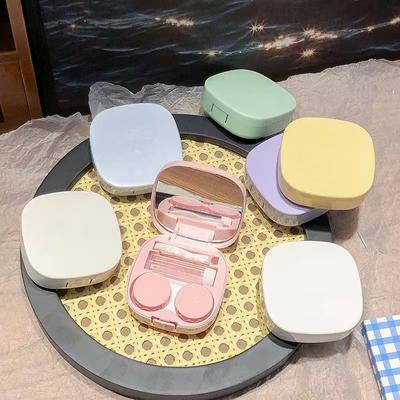 Candy Color Contact Lenses Box Solid Color Portable Contact Lens Case With Tweezer Suction Stick Set For Travel Kit Holder