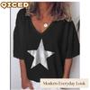 Women's Fashion Casual Short Sleeve V Neck Blouses & Shirts