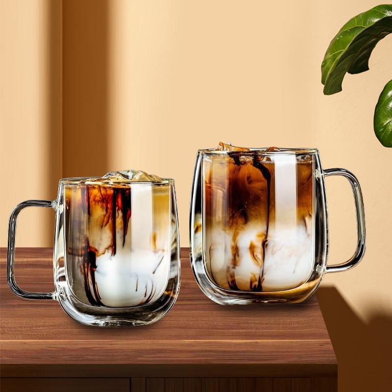 For Double-layer Wall Transparent Cup Coffee Milk Drink Mug High Borosilicate Glass Drinkware Heat Resistant Household Office