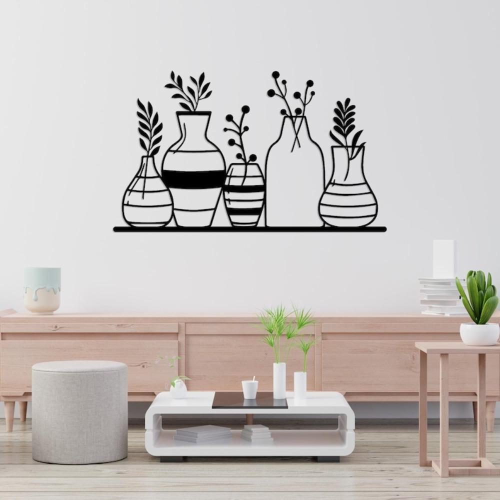 Wrought Iron Vase Wall Art Minimalist Metal Silhouette Home Decor