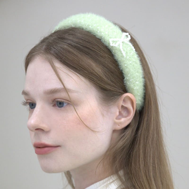 CATTLINE Ribbon Pearl Fur Hairband green