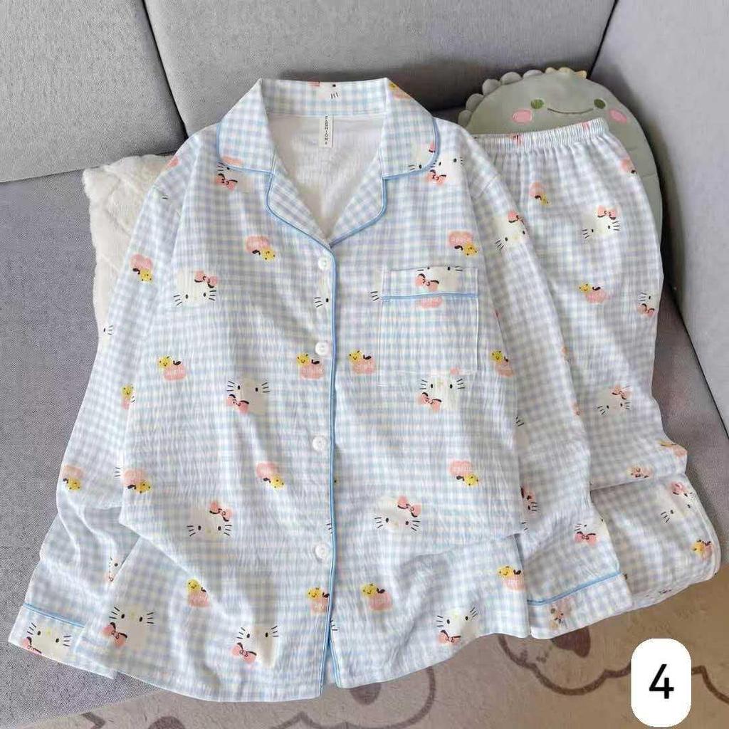 Women's Cloud Cotton Long Sleeve Pajamas - Sweet Cartoon Design for Spring & Autumn, Versatile for Home or Out