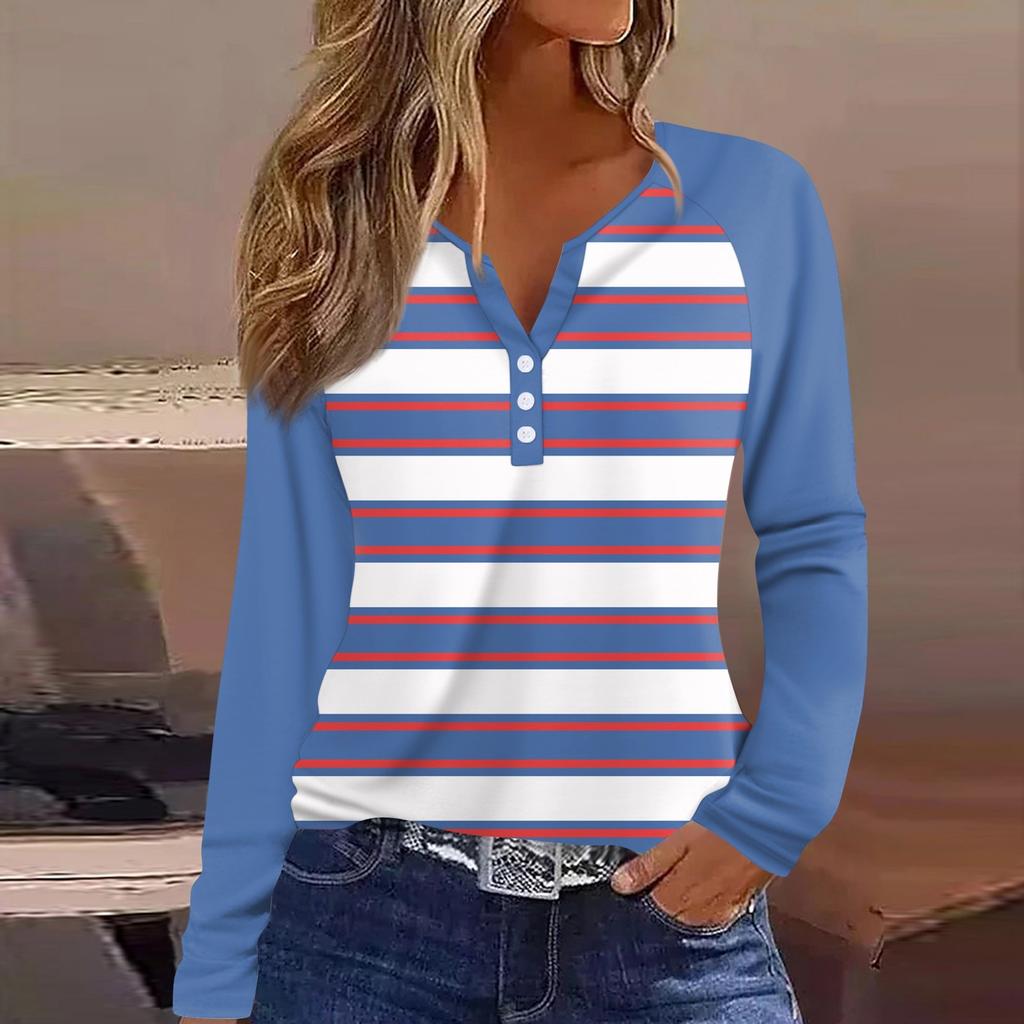 Dames T-skjorte Trykk Knapper Langermet Hverdag Helg Mote Basic V-hals Normal Topp