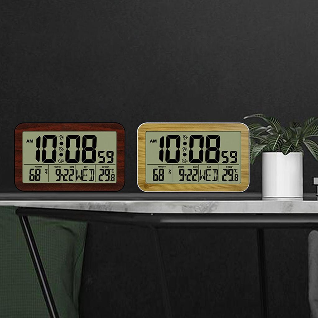 Digital Alarm Clock Battery Operated Snooze Function Large LCD Display Modern Desk Wall Clock for Bedroom Table Bedside Home
