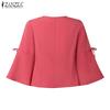ZANZEA Women Casual Round Neck Solid Color 3/4 Sleeve Blouse
