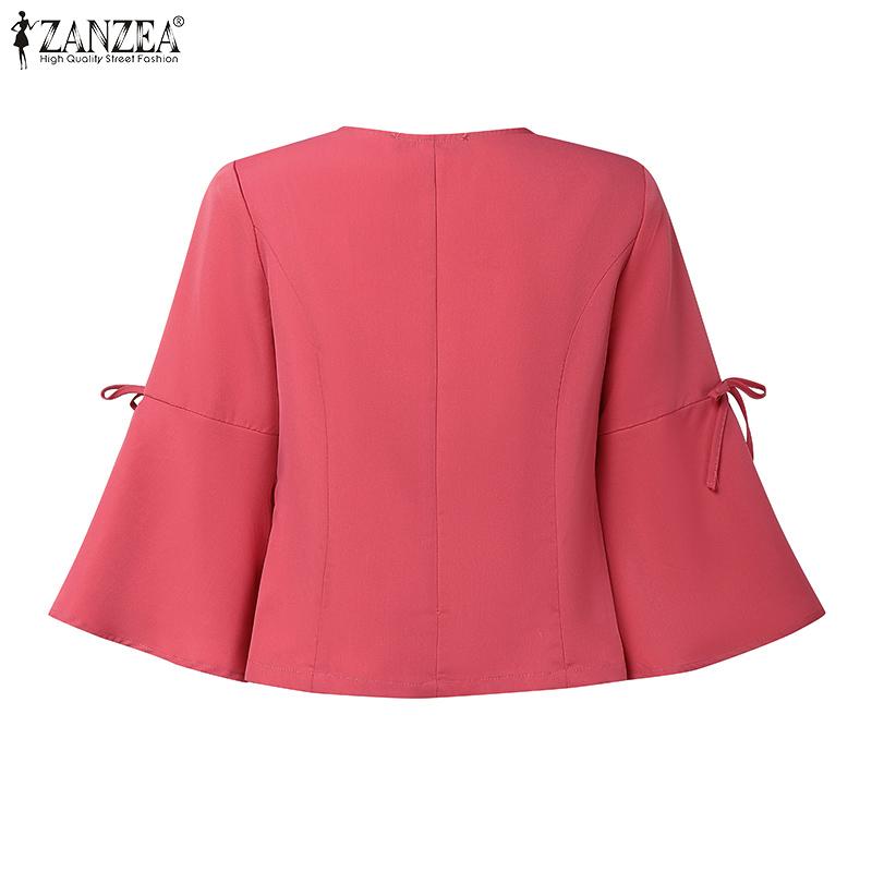 ZANZEA Women Casual Round Neck Solid Color 3/4 Sleeve Blouse