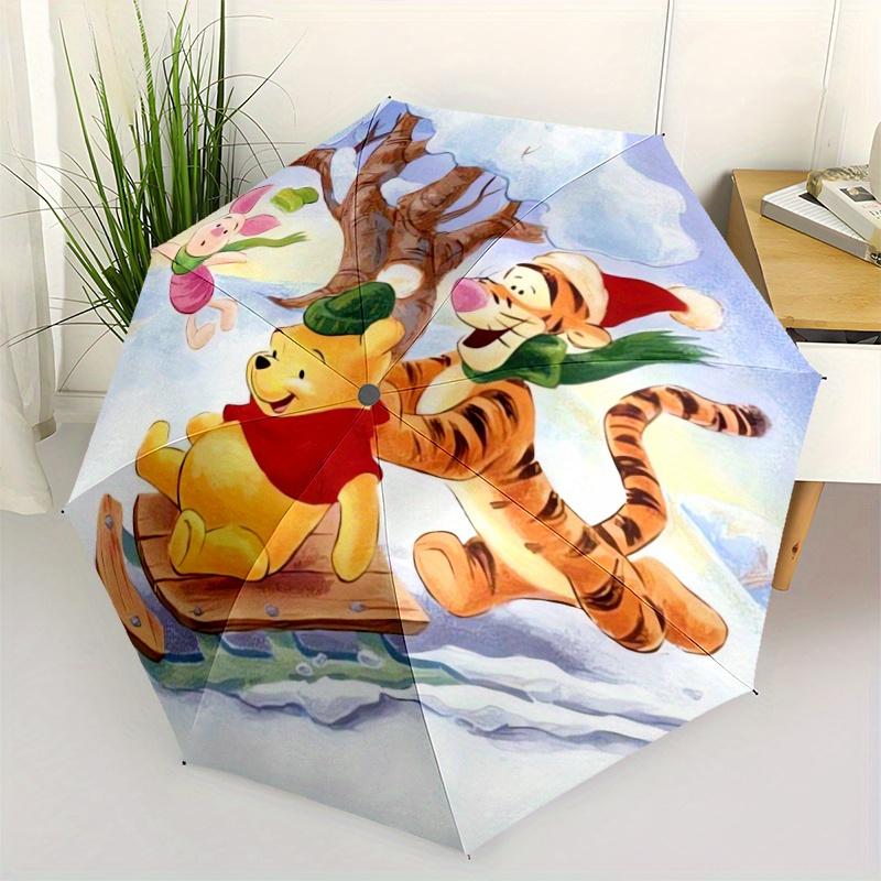 Winnie the Pooh & Friends Christmas Holiday Cartoon Umbrella, Portable 3-Fold Compact Umbrella, Suitable for Camping, Hiking and Travel, Ide