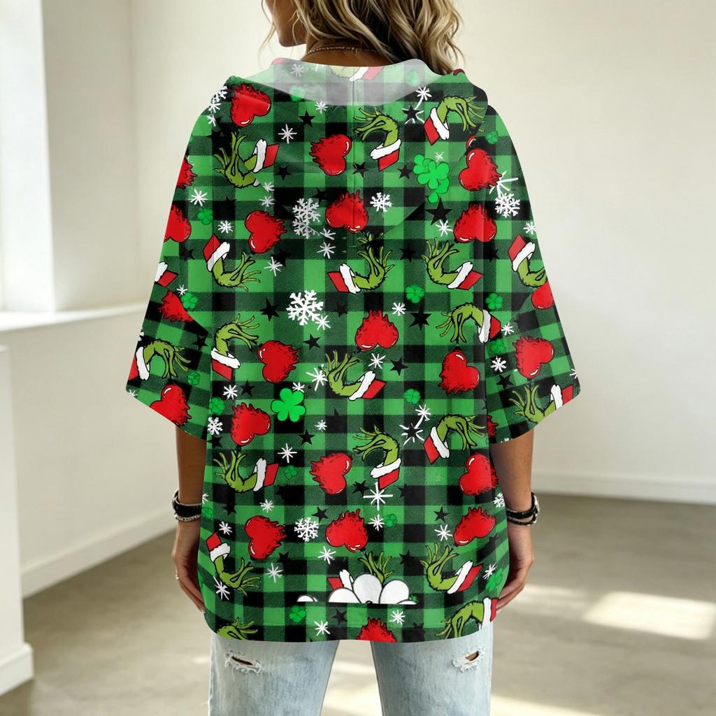 Women's Christmas Print Hooded Loose Fit Sweatshirt