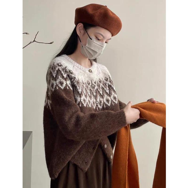 Korean Fashion Elegant Long Sleeved Knitted Cardigan Women Sweater Autumn Round Neck Coats Long Sleeve Loose Simple Office Jacket Woman Clothing