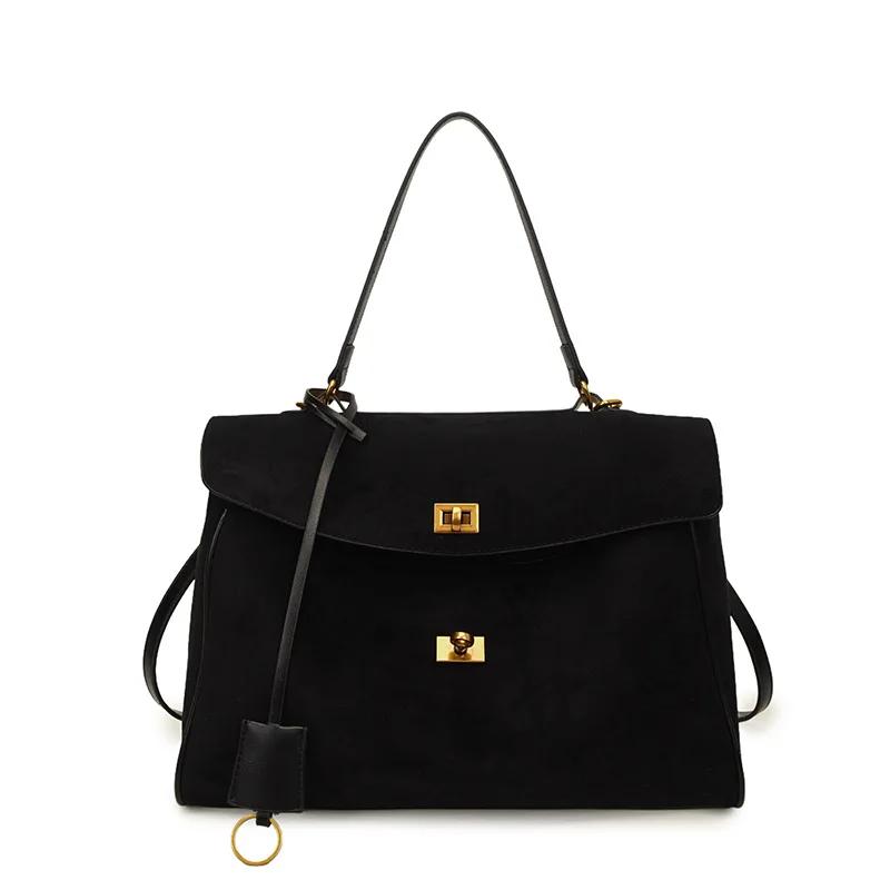 Light Luxury Vintage Tote Bag Popular New European America Large-capacity Shoulder Bag High-quality Pu Suede Matte Crossbody Bag