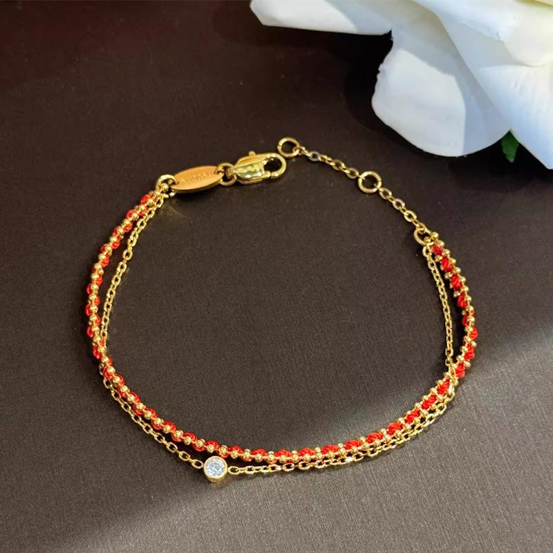 Female Light Luxury Niche Double-layer Layered Bracelet Double layer red rope