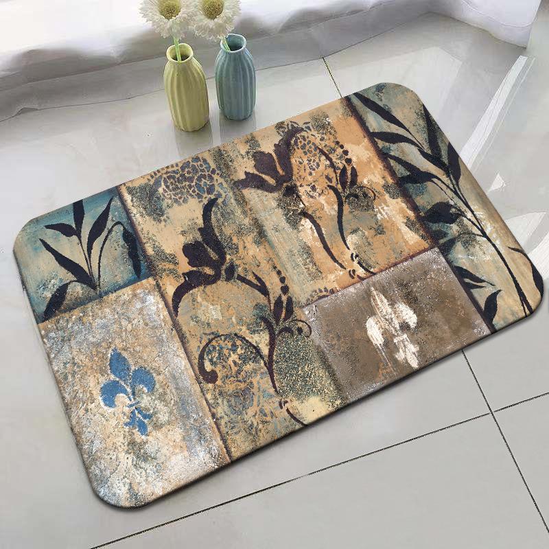 Retro Rural Style Floor Mat Entrance Mat Bathroom Door Mat Absorbent Carpet Living Room Coffee Table Mat