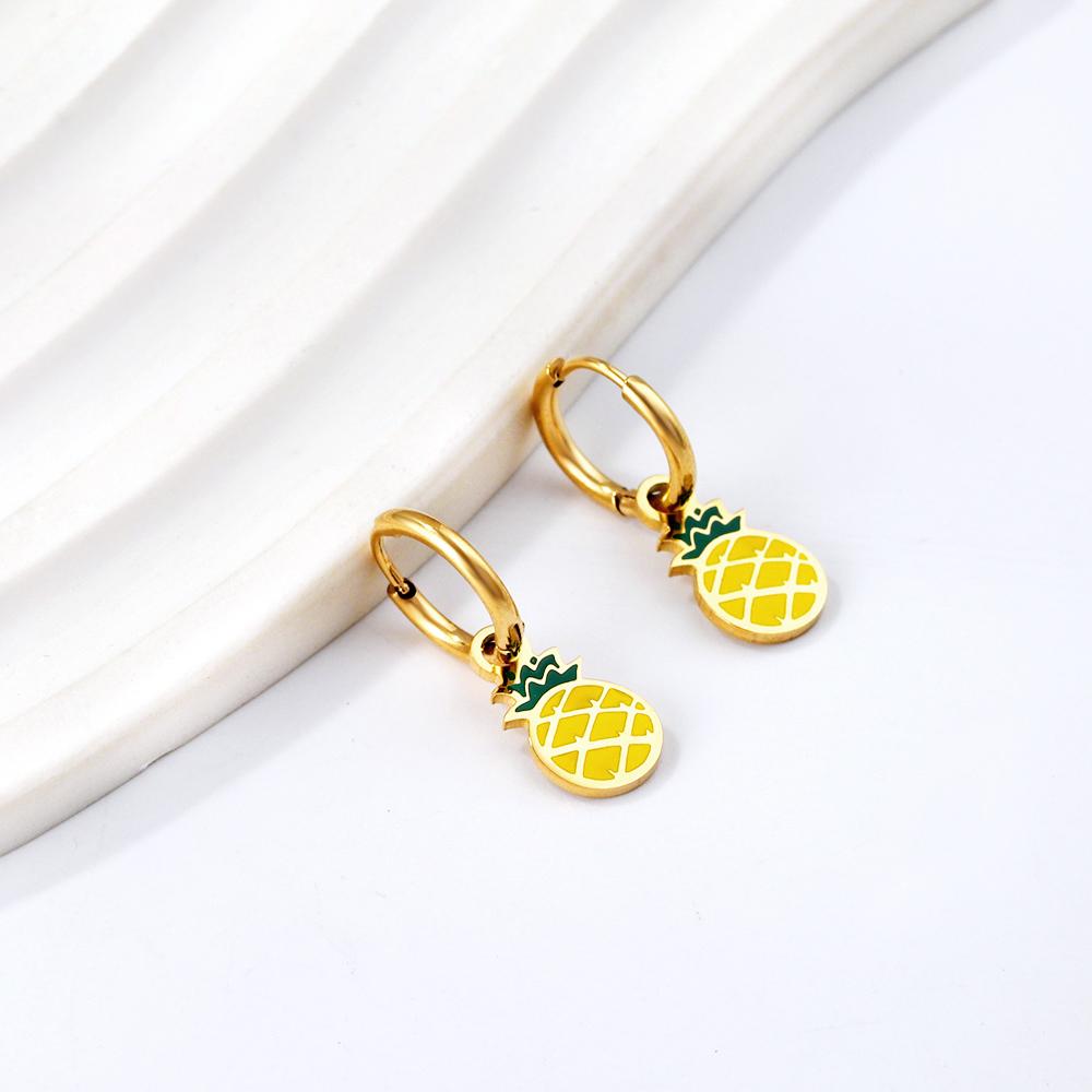 Stainless Steel Hoop Earrings Trendy Cartoon Strawberry Cherry Pendants Women Girls Round Huggie Earrings Dangles Party Jewelry