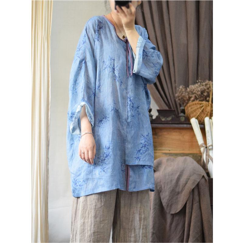 

Johnature Женская весенняя винтажная рубашка с принтом, модная однобортная рубашка в китайском стиле с длинными рукавами One Size синий