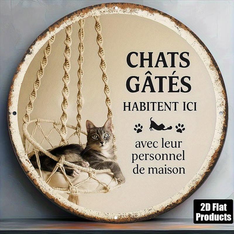 Gray Tabby Cat with French Quote Tin Sign Vintage Durable Metal Plaque Wall Decor Home Office Bar Man Cave Wall Art