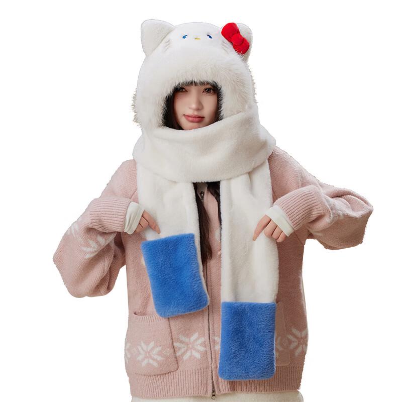 Roztomilý zimní set: Čepice, šála a rukavice s kočičím motivem, 3dílná sada