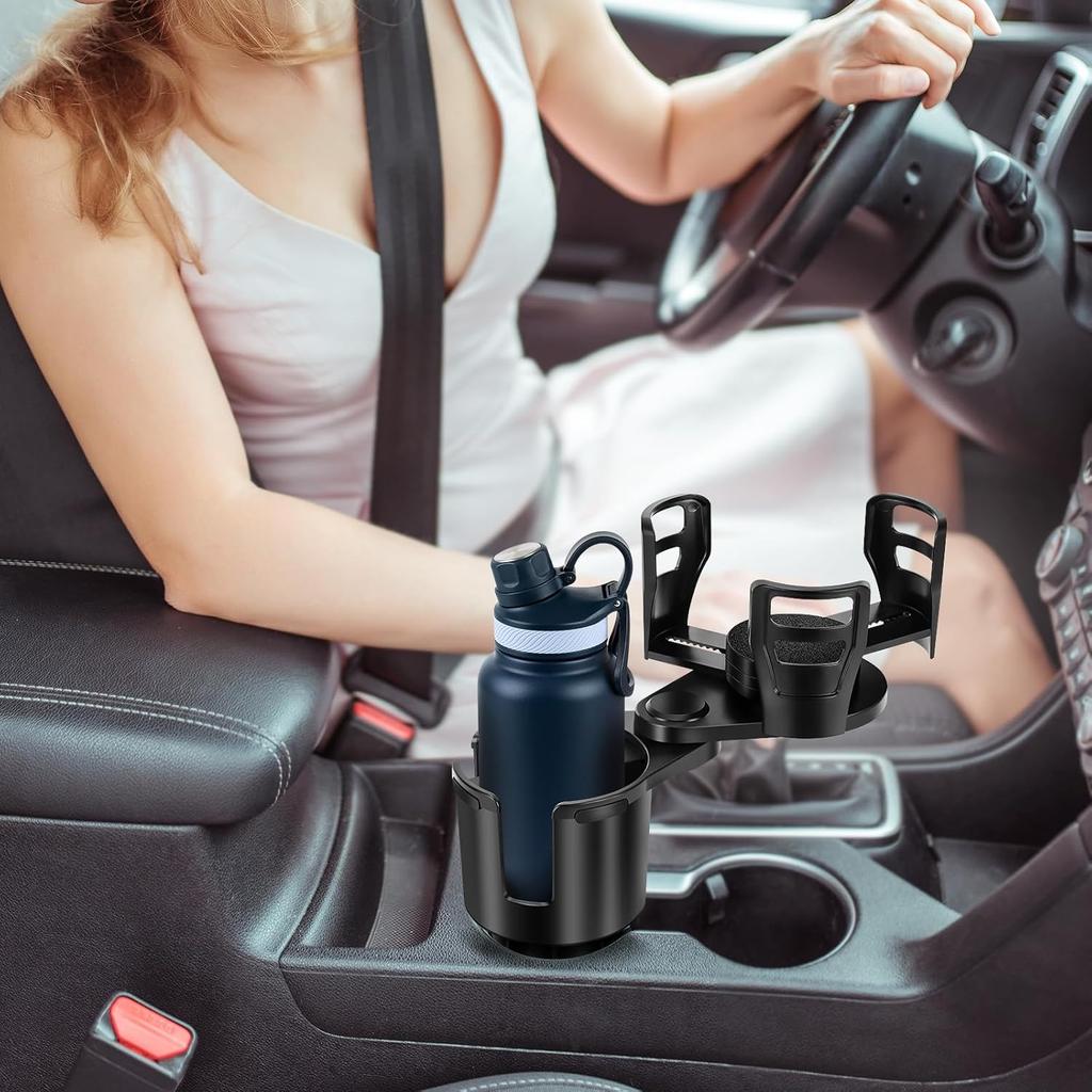 Car Cup Holder Expander, Universal 2 in 1 Large Cupholder Expander Adapter for Car with Adjustable Base, Fits Large Bottles, Snack, Drinks Cups,