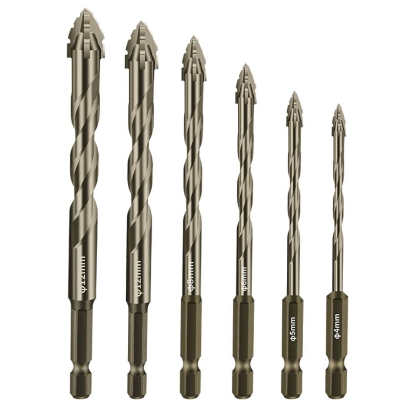 Serrated Tile Drill Bit Four-Edged Hexagonal Shank Drill Bit Drilling Tool for Glass Ceramic Concrete Brick