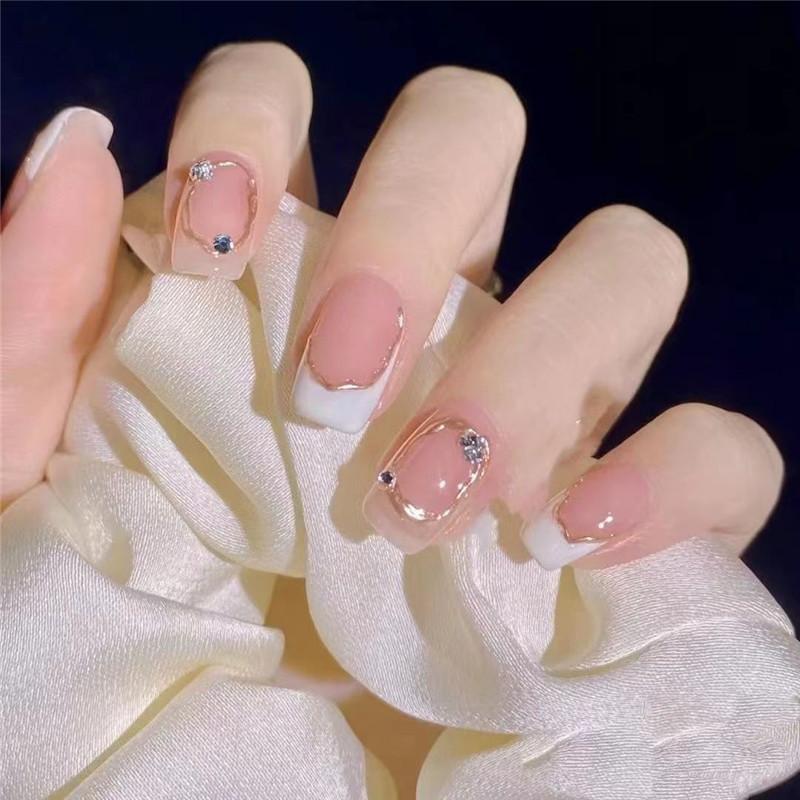24Pcs Pink Silver Glitter Diamond Fake Nails Long Ballerina Press On Nails Reusable False Nail Tips Set