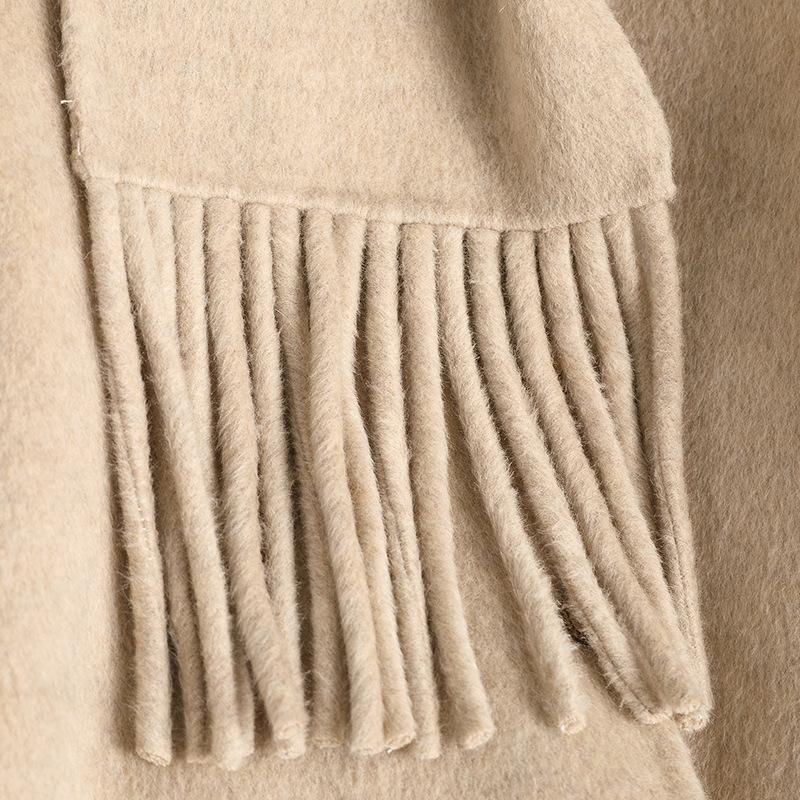 Autumn and winter new double-sided cashmere coat female celebrity style fringed edge scarf collar high-end woolen coat female