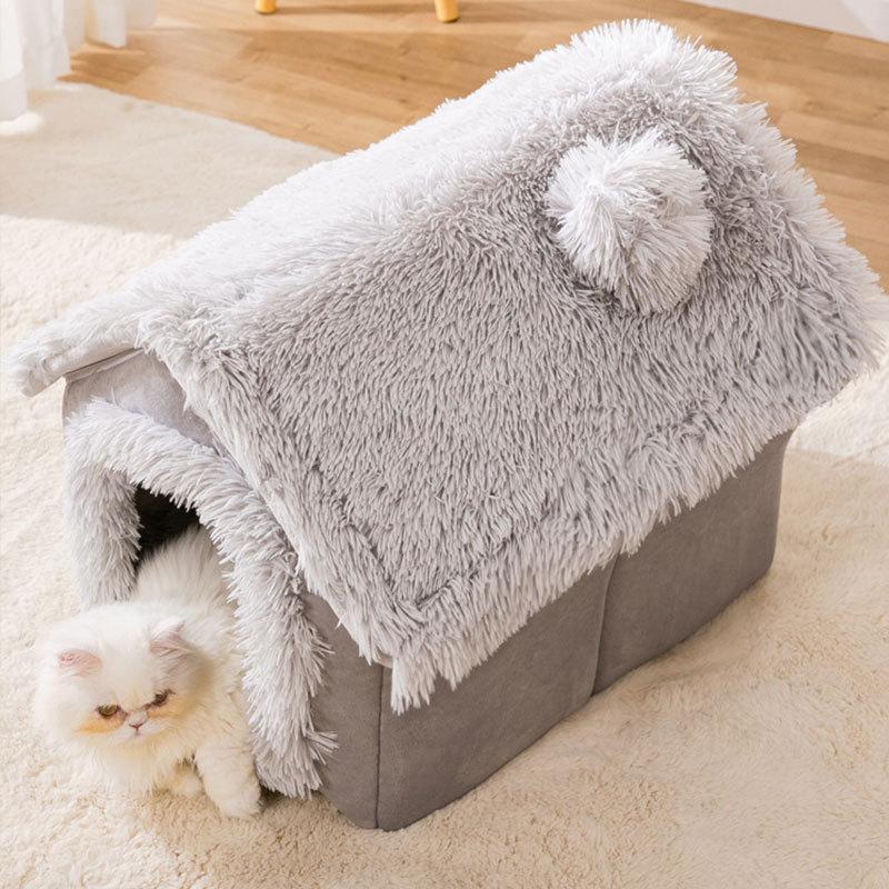 Cuccia Pieghevole per Gatti Casa per Cani Inverno Villa per Gatti Cuccia per Dormire Nido Caldo Rimovibile Tende Chiuse Grotta Divano Forniture per Animali Domestici
