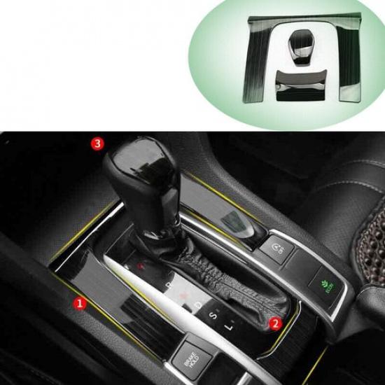 For Honda Civic 2016-2021 Black Titanium Center Console Gear Shift Panel 3pcs