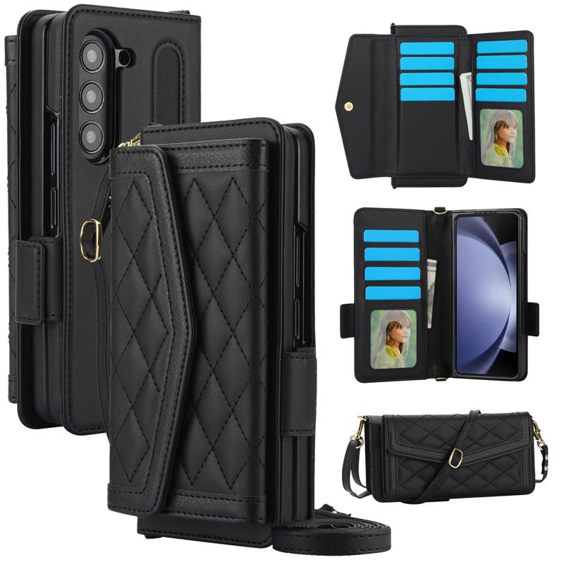 Lady Phone Cases for Samsung Galaxy Z Fold 7 Wallet Case with Rfid Card Holders S Pen Slot Crossbody Strap Full Body Protection