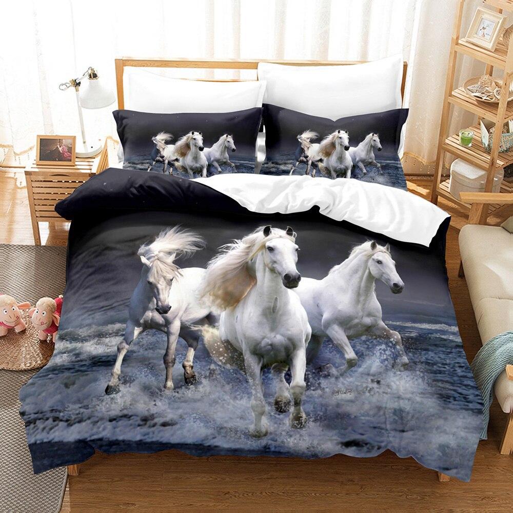 Three-Piece Set Of 3D Digital Animal Horse Print Bedding