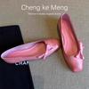 Sheepskin version~ retro square head shallow mouth single shoes women's bow one pedal leather flat Mary Jane shoes