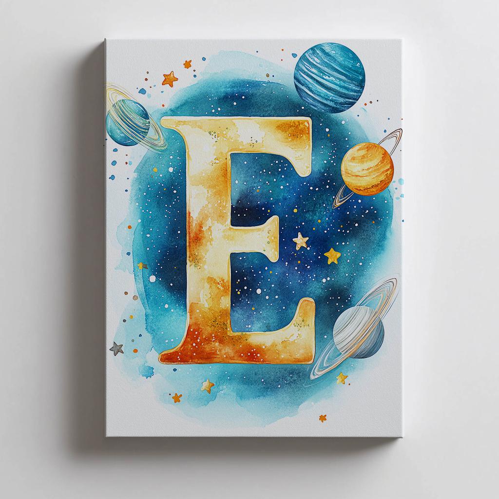 Kosmiczna Litera E - Plakat Dekoracyjny Do Pokoju Dziecięcego Kosmiczna Litera E - Plakat Dekoracyjny Do Pokoju Dziecięcego, 50X70 Cm, Rama Drewniana