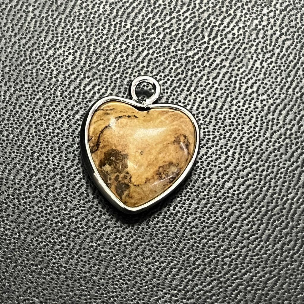 2 Stück, Energie Naturstein Anhänger mit silberfarbenem Rand, Spirituelle Heilung Kristall Herz Edelstein Charms für Schmuckherstellung DIY Basteln 15mm