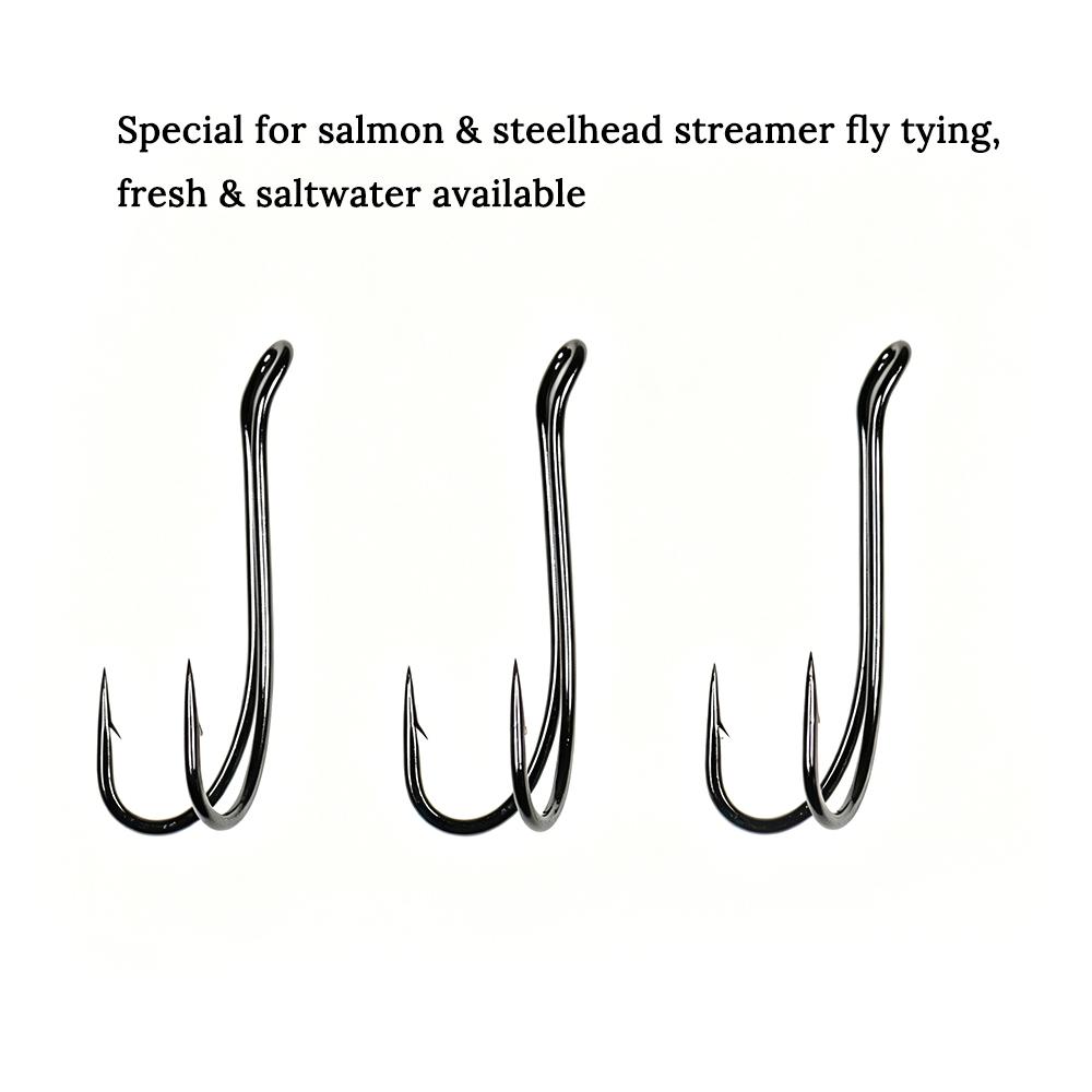 20PCS #6-#12 Salmon Double Fly Hooks High Carbon Steel Black Nickel Sharp Barb Streamer Wet Flies Trout Steelhead Fishing Lures